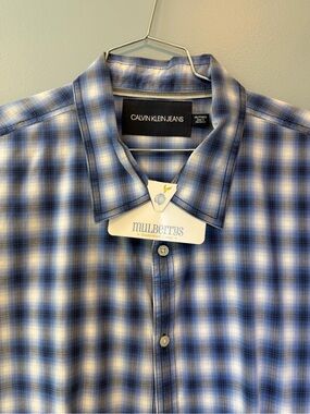 Calvin Klein Jeans Blue and White Plaid Button-Down Shirt